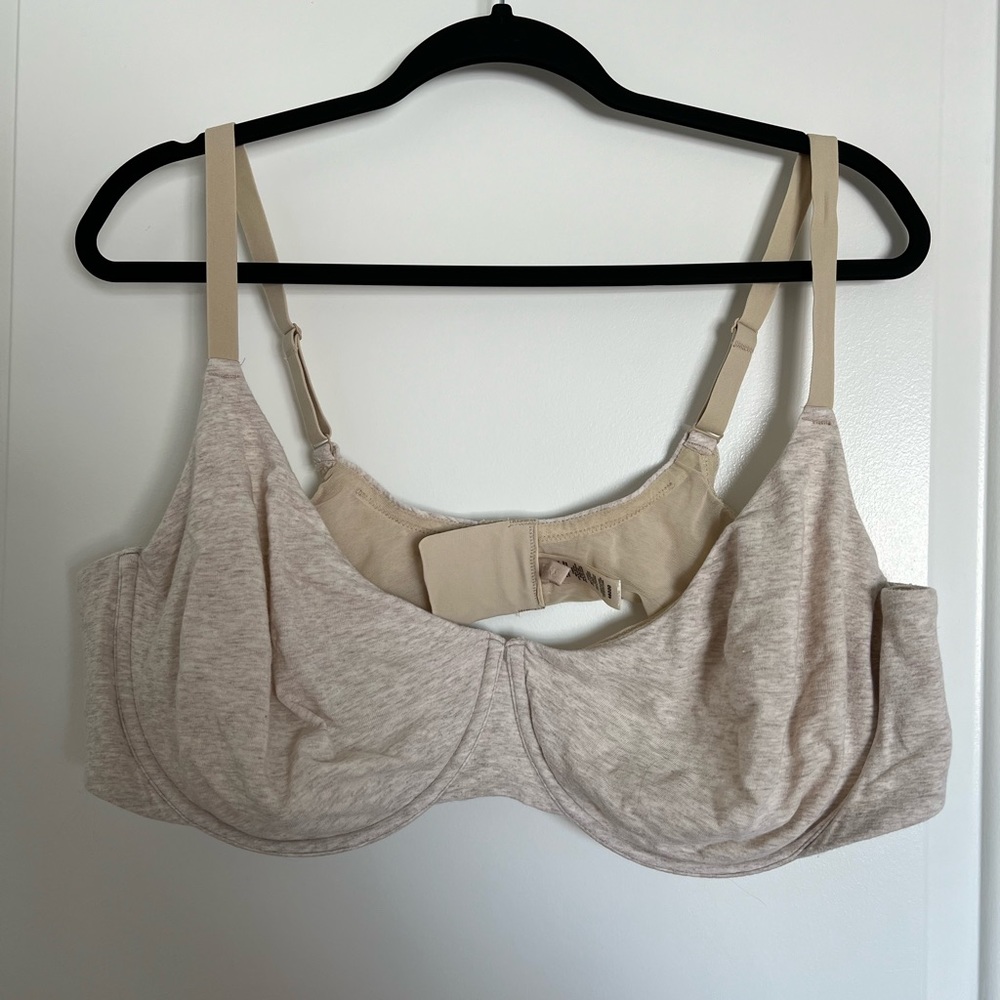 SKIMS Cotton Jersey TShirt Bra Heather Oatmeal Plus Size